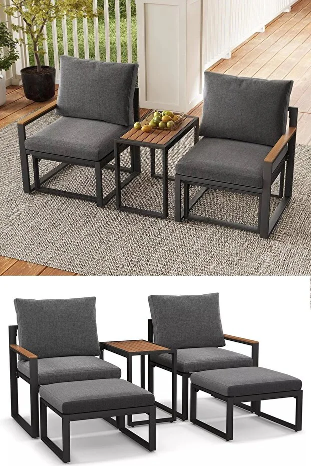 5 Parça Metal Çerçeve Outdoor Multilounge Bahçe Balkon Mobilya,Uzanma